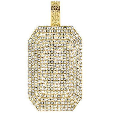 14K Yellow Solid Gold Mens Diamond Custom Made Pave Set Dog Tag Pendant 5.50 Ctw
